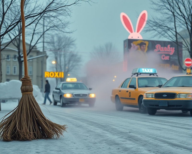 broom, cotton candy, ice skate, taxi, bunny